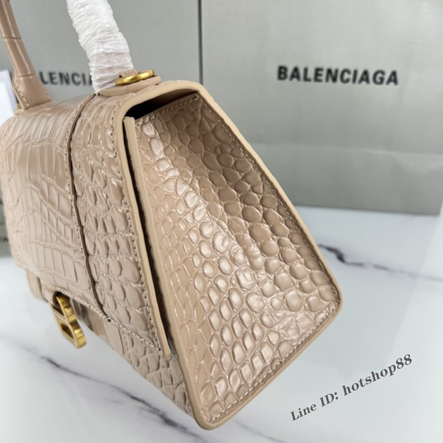 Balenciaga專櫃爆款裸粉鱷魚紋金扣手提女包 巴黎世家原廠S號Hourglass沙漏包 款號：8895 fyj1193